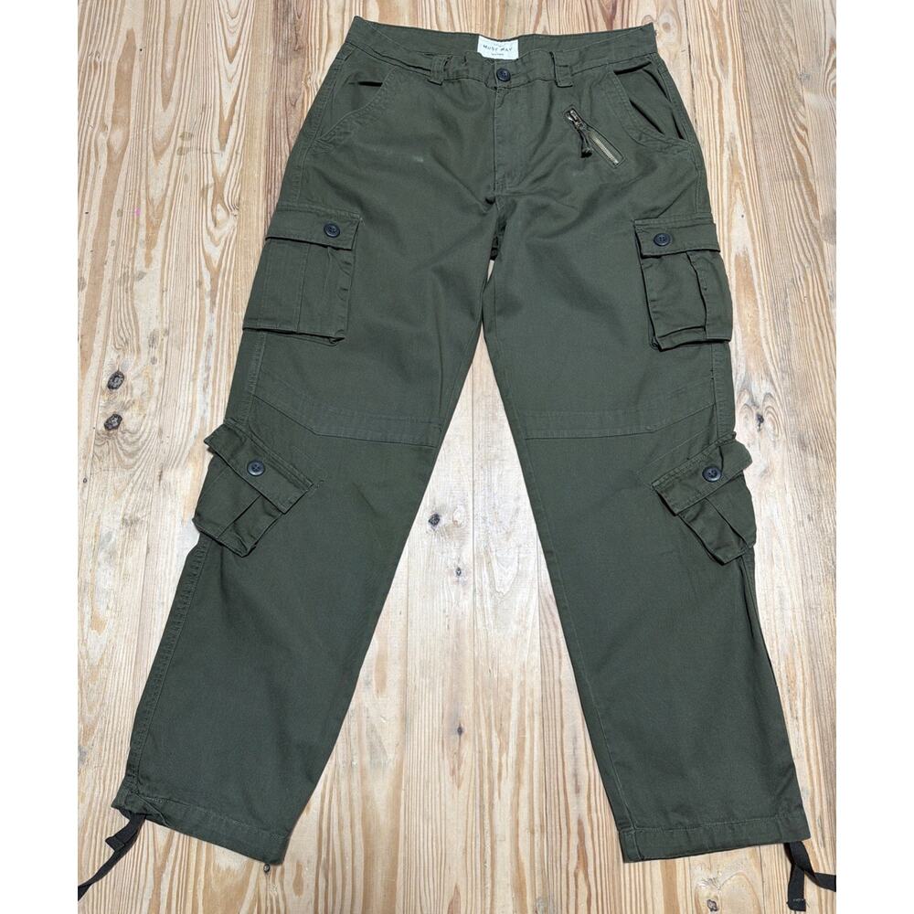 Must Way Y2k Cargo Military Paratrooper Pants, Mens Green Tactical 35x32